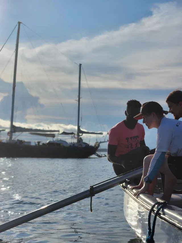Coring from a small boat at Isla Iguana, October 2022