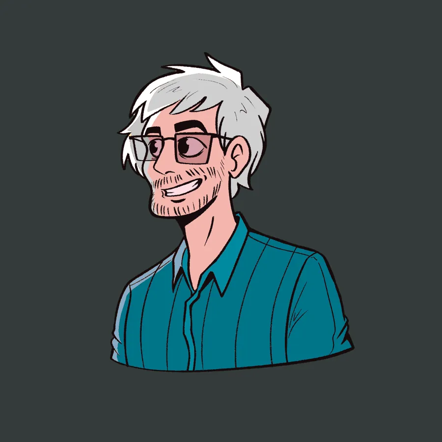 Cartoon portrait of Aaron O'Dea